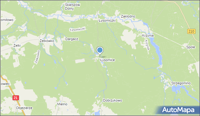 mapa Łysomice, Łysomice gmina Dębnica Kaszubska na mapie Targeo
